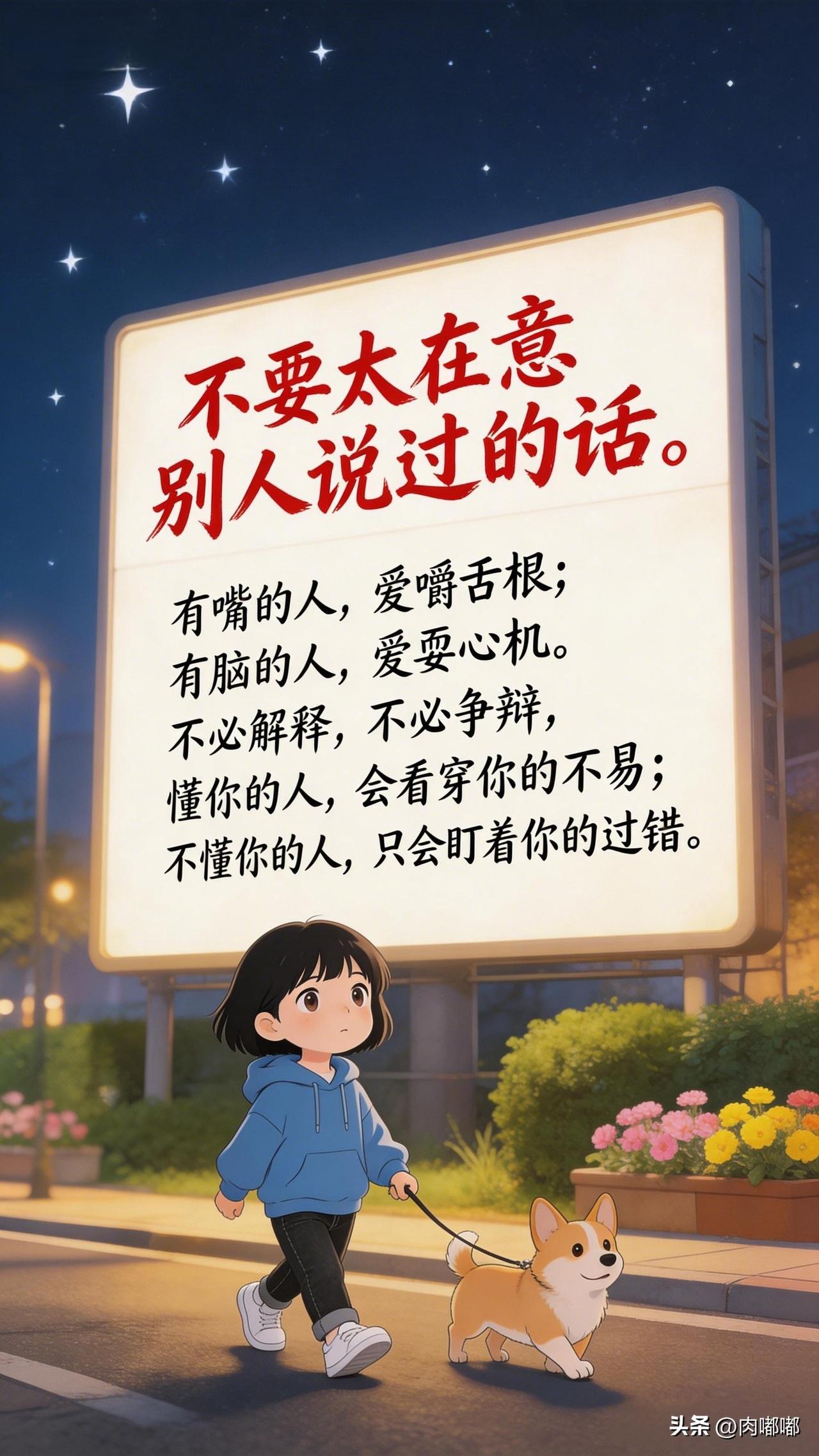 不要太在意别人说过的话。[作揖]有嘴的人爱嚼舌根，有脑的人爱耍心机。不必解释，不