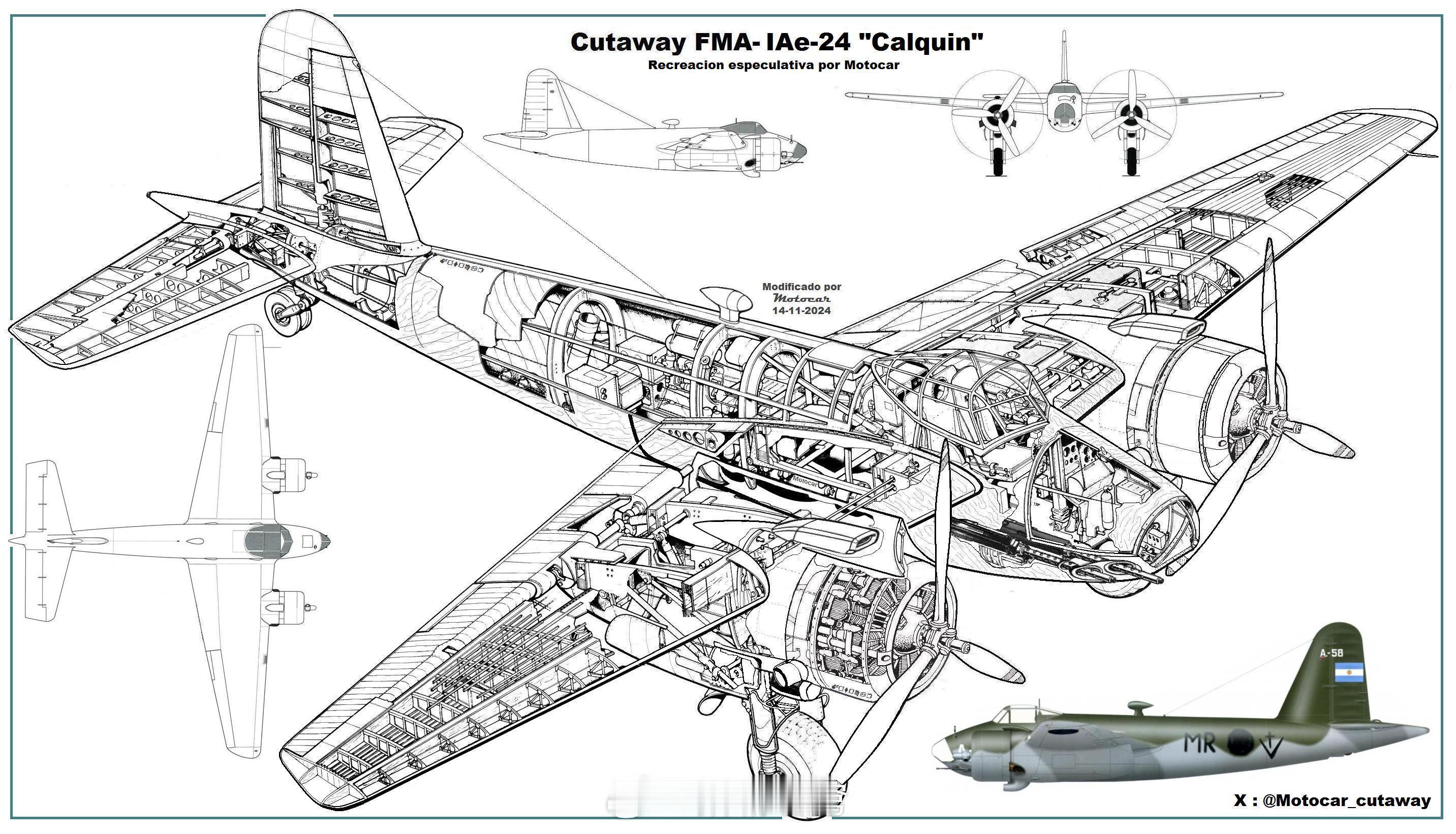 阿根廷FMA IAe-24 Calquin剖视图。 