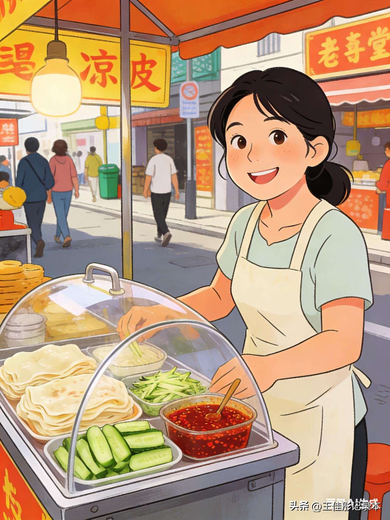 夏天到了，卖凉皮一个月最少一万收入。

很多人想摆摊，做个小生意，奈何没有手艺，