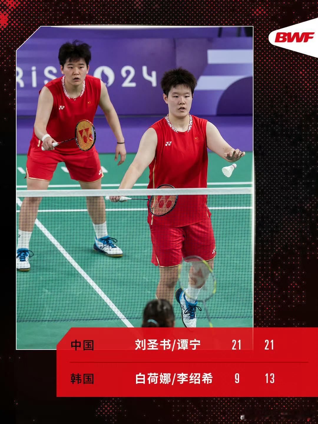 #圣坛组合进四强#羽毛球队也打疯了！女双组合刘圣书/谭宁21-9、21-13横扫