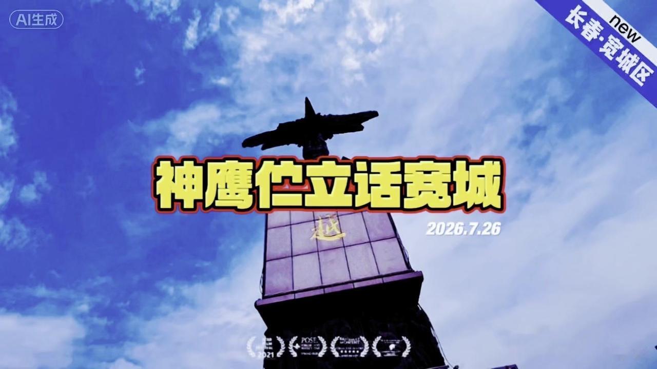 站在宽城区政府门前广场，神鹰勇士雕塑搭配记载历史的石碑，完整呈现宽城的前世今生。
