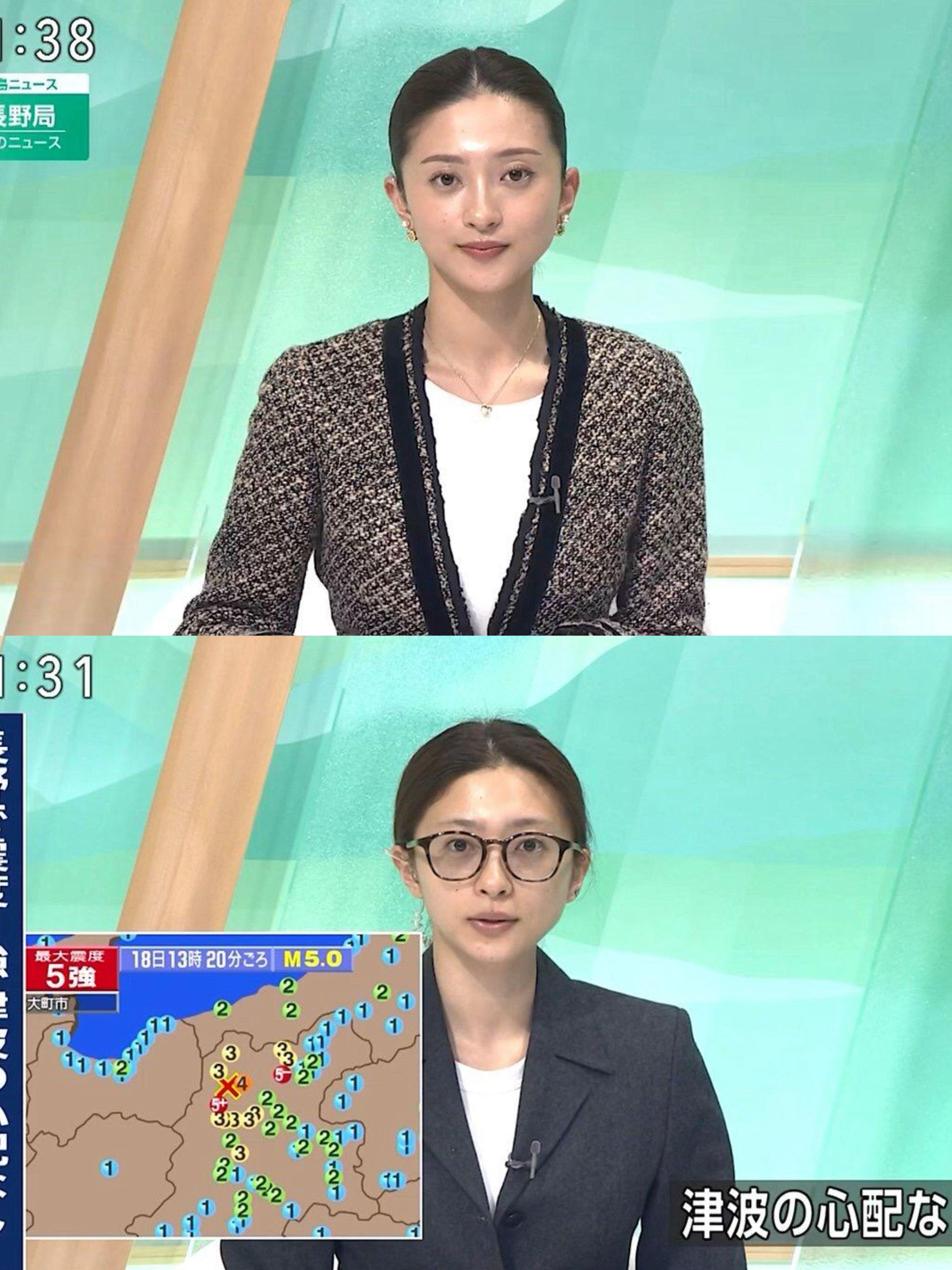 NHK长野县主播稲井清香，因为紧急地震震新闻没时间化妆，素颜播报，支持女主播素颜