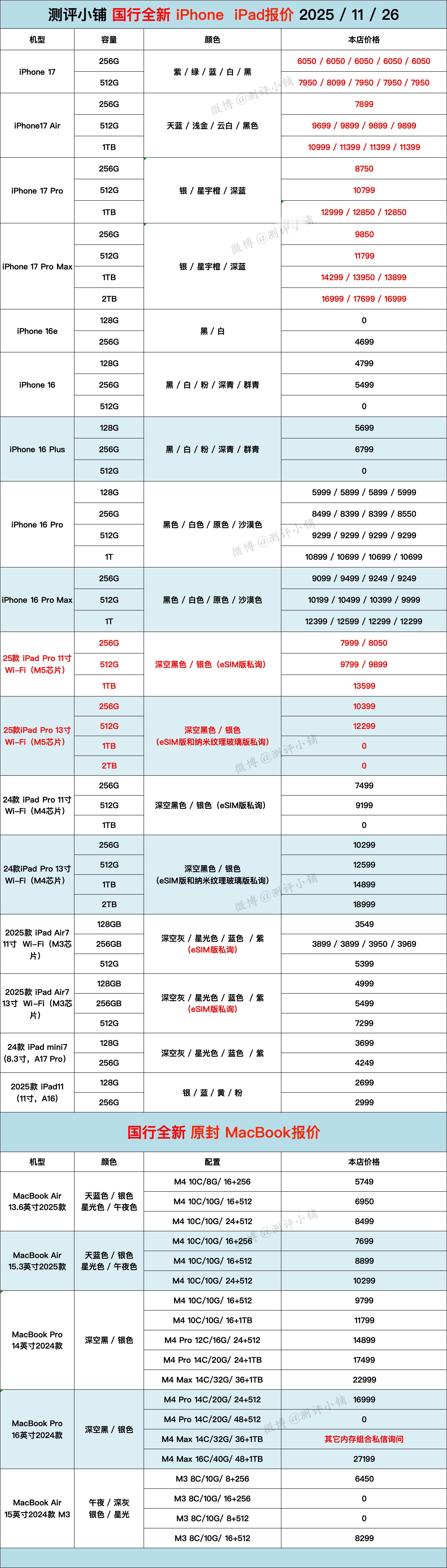 11-26国行全新机iPhone17系列，小米17系列，华为MateXTS，Ma