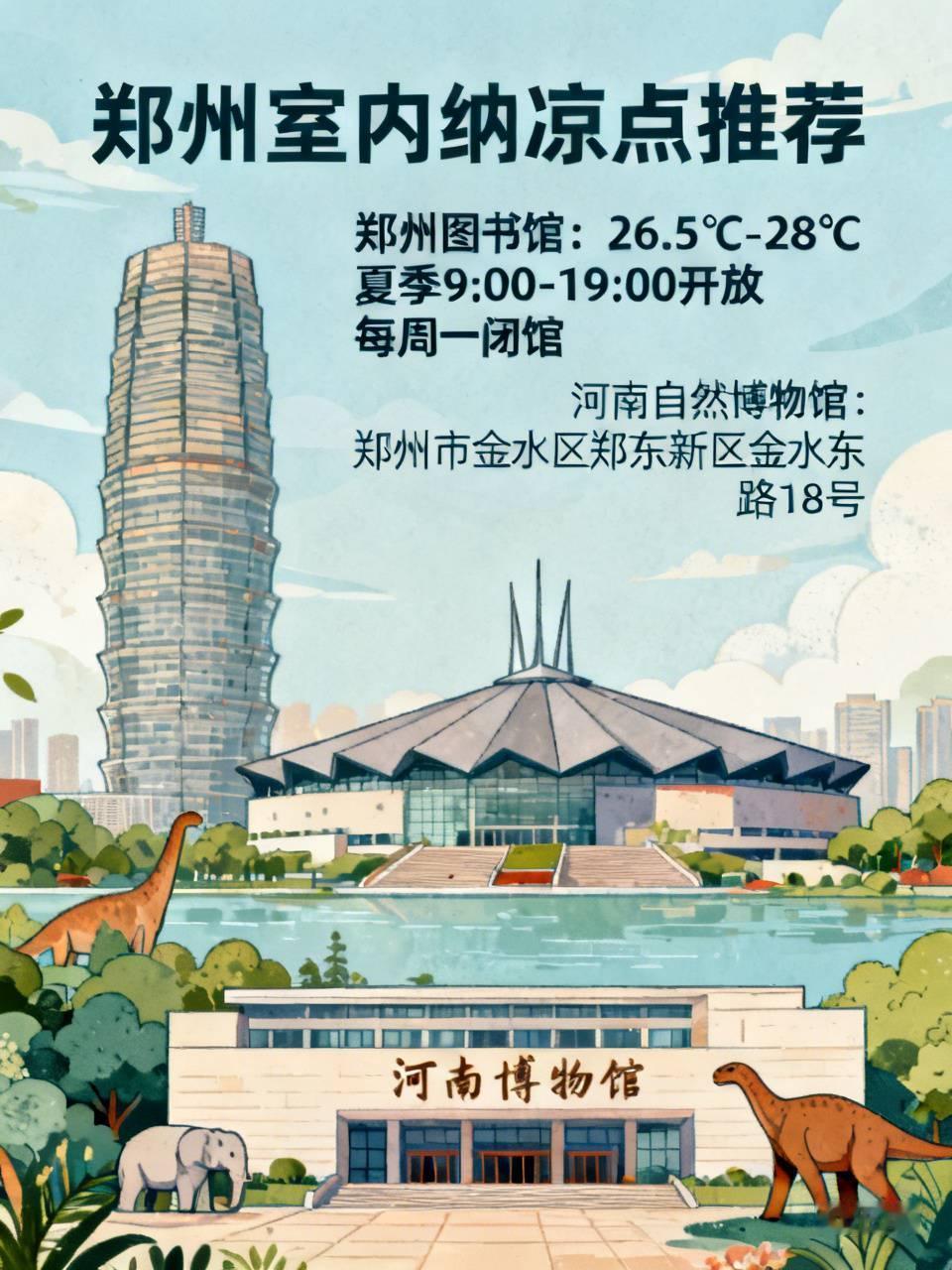 郑州高温来袭，找室内纳凉点成了刚需。我给大家推荐几个好去处。
郑州图书馆是个好选