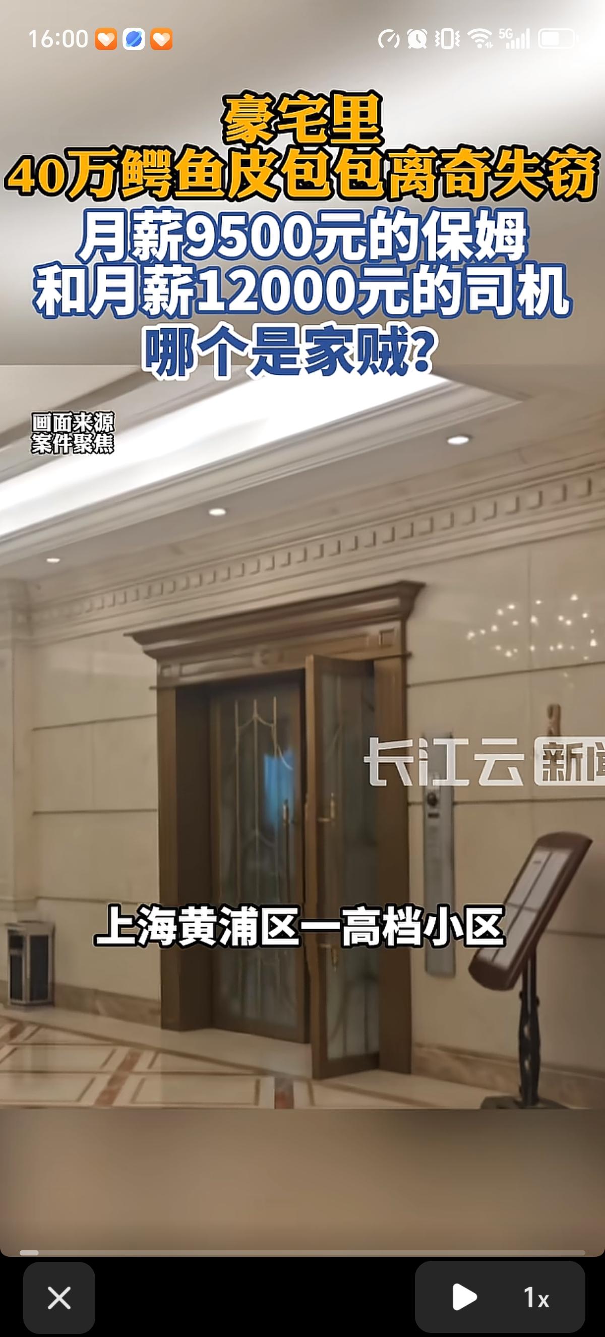 上海黄浦区一高档小区一梯一户的豪宅里，房主人陈小姐丢失了价值40万的鳄鱼皮包包，