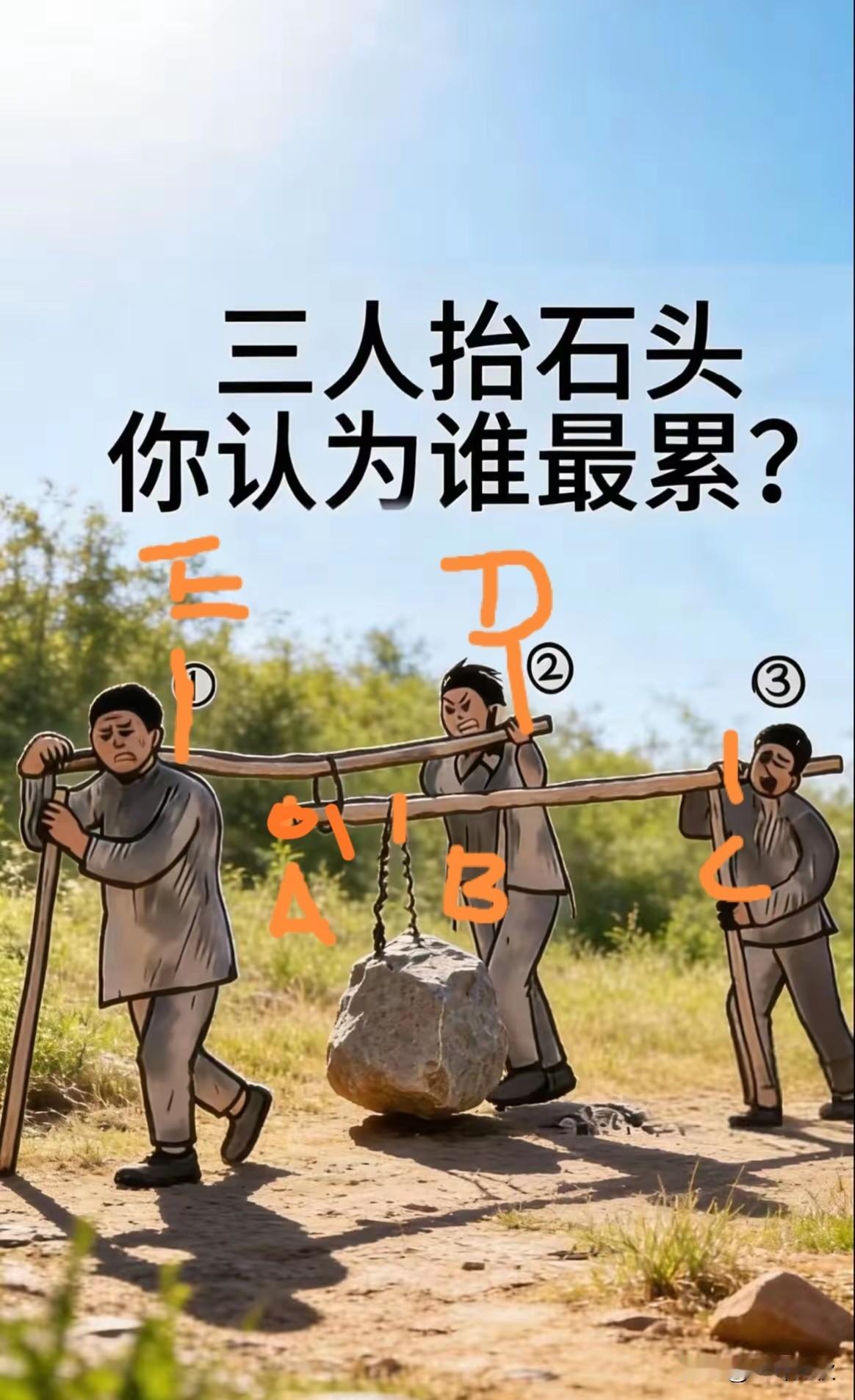 3人抬一个150重的石头，
已知ED=BC=200厘米，AB=50厘米
问③号抬