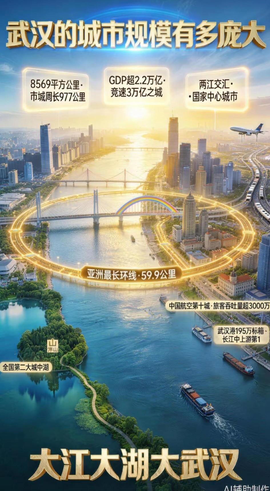 去武汉旅游，最爱看的就是亚洲第一大环，一环绕三镇，气魄太宏伟太壮观了！
  武汉