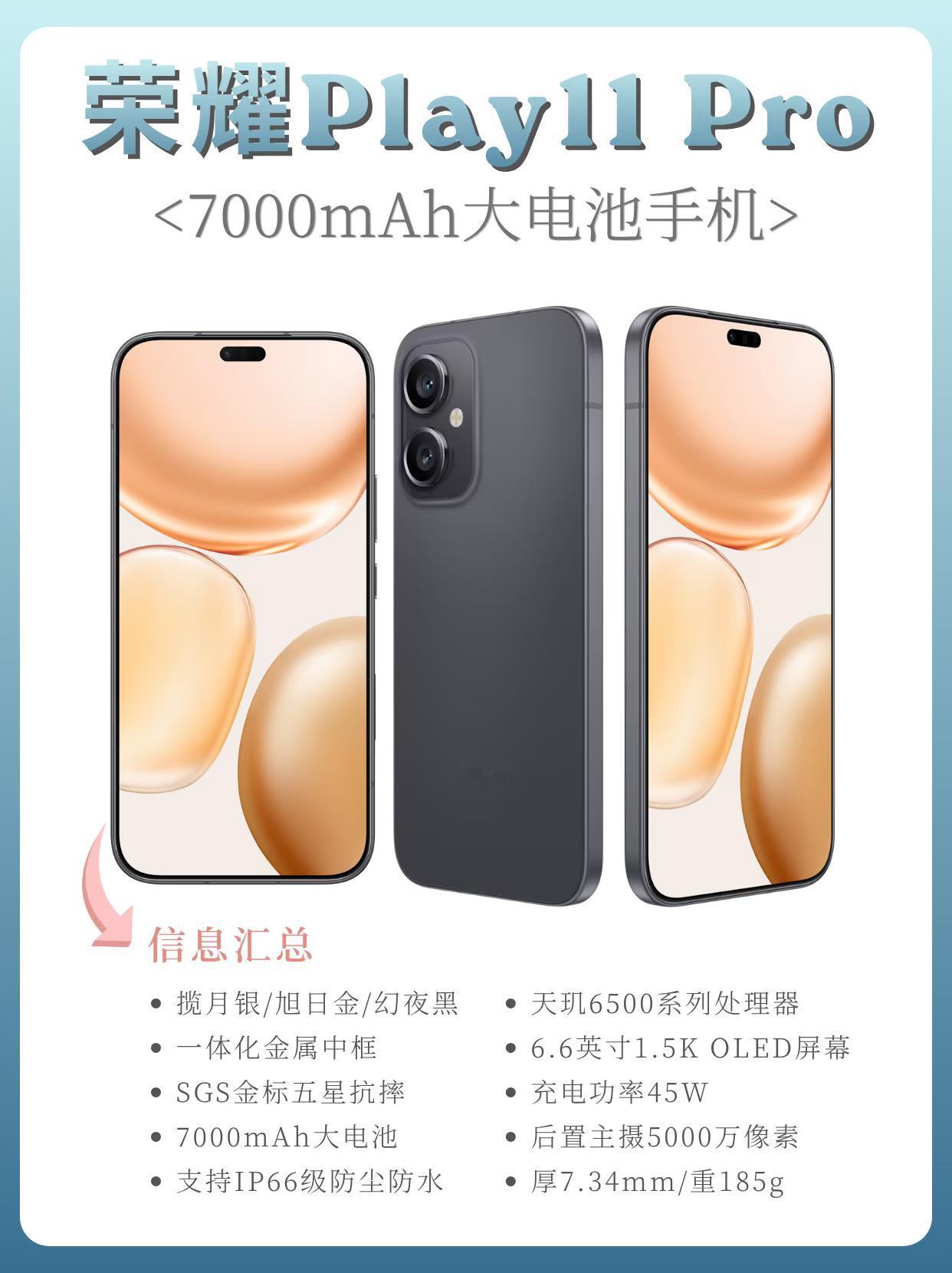 荣耀新机亮相！8+256G定价2099元，荣耀Play11 Pro来了

电池7