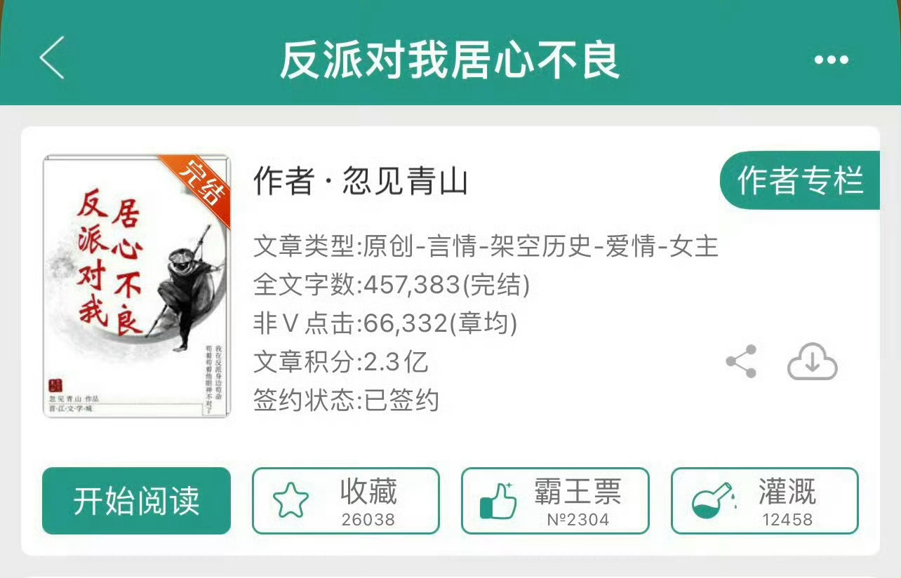 小说推荐：《反派对我居心不良》 作者:忽见青山简评：狗腿戏精女主vs毒舌傲娇男主
