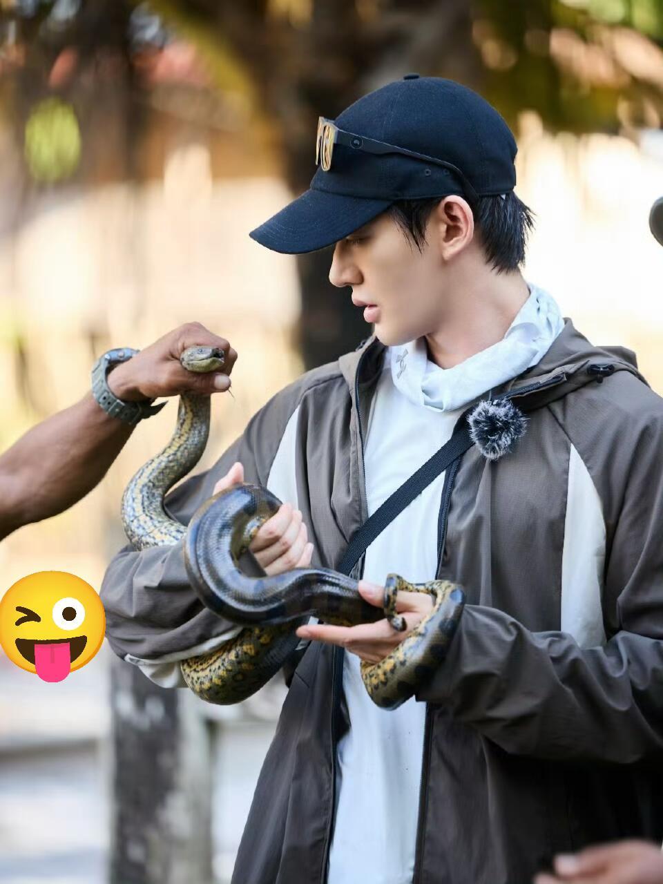 内娱唯一蛇塑和🐍同框了，邓为真的太勇敢了 
