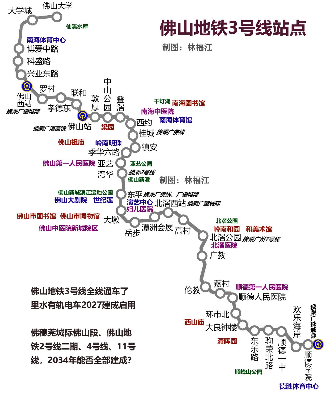 好，从佛山大学站坐到顺德学院站。佛山地铁3号线贯通运营，今天起，预计每天客流量比