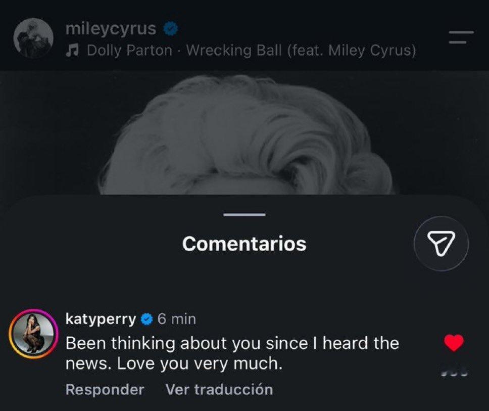 Katy Perry在Miley Cyrus悼念Dolly Parton的IG帖