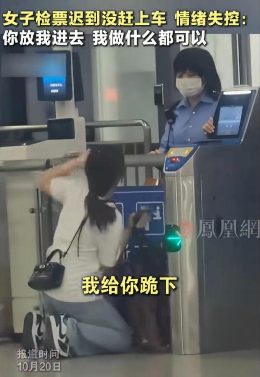“这一跪，都崩溃！”女子赶火车迟到，冲到检票口时闸机已经关闭，距发车只剩2分钟。