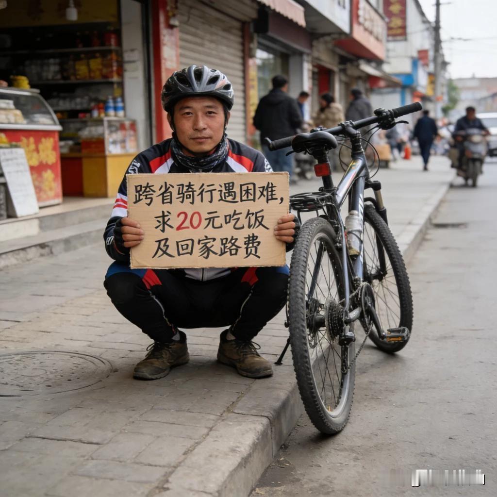 街头大量“跨省骑行求助”，大家遇到会掏钱吗？
最近街头频繁见到同款场景：骑行装备