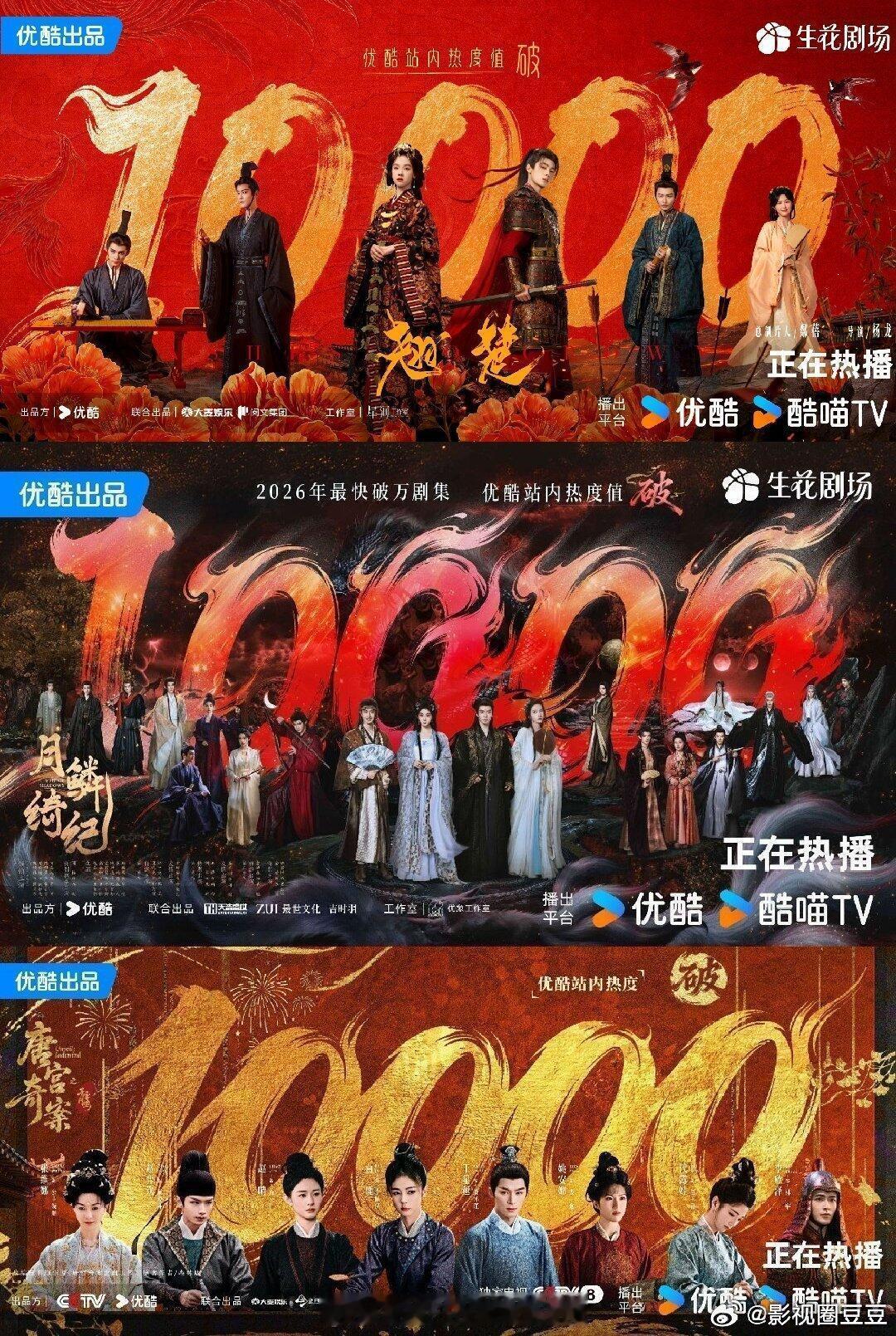 优酷今年3部破万剧鞠婧祎、曾舜晞、陈都灵、田嘉瑞《月鳞绮纪》三天破万白鹿、王星越