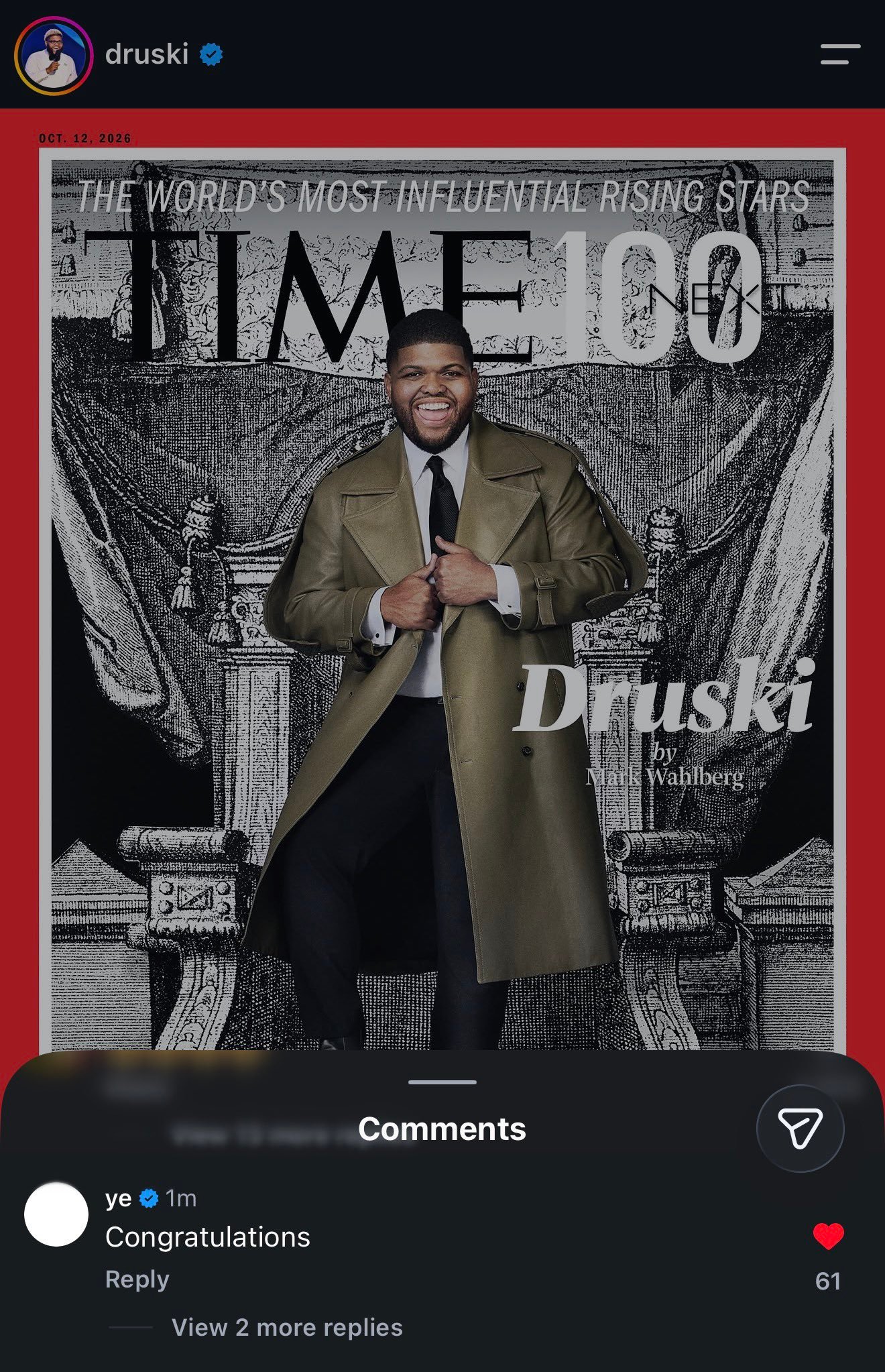 Ye 祝贺 Druski 登上 2026 年《时代》杂志 TIME100 Nex
