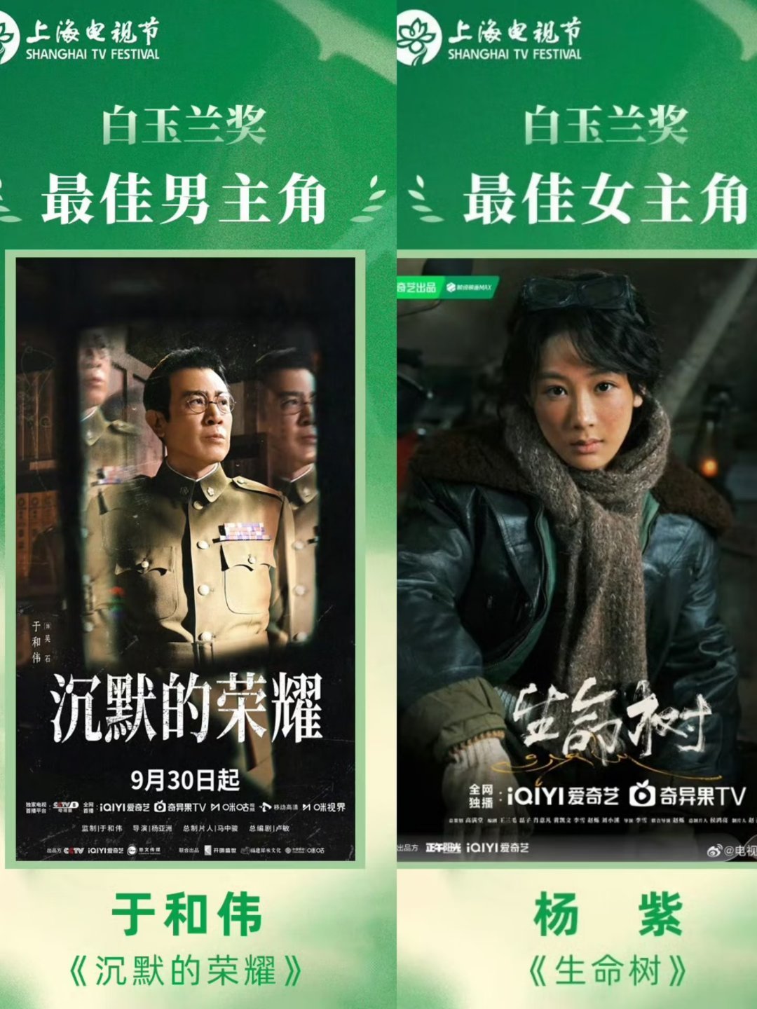 白玉兰获奖名单 我虽然不是杨紫粉丝，但《生命树》演的确实不错。 