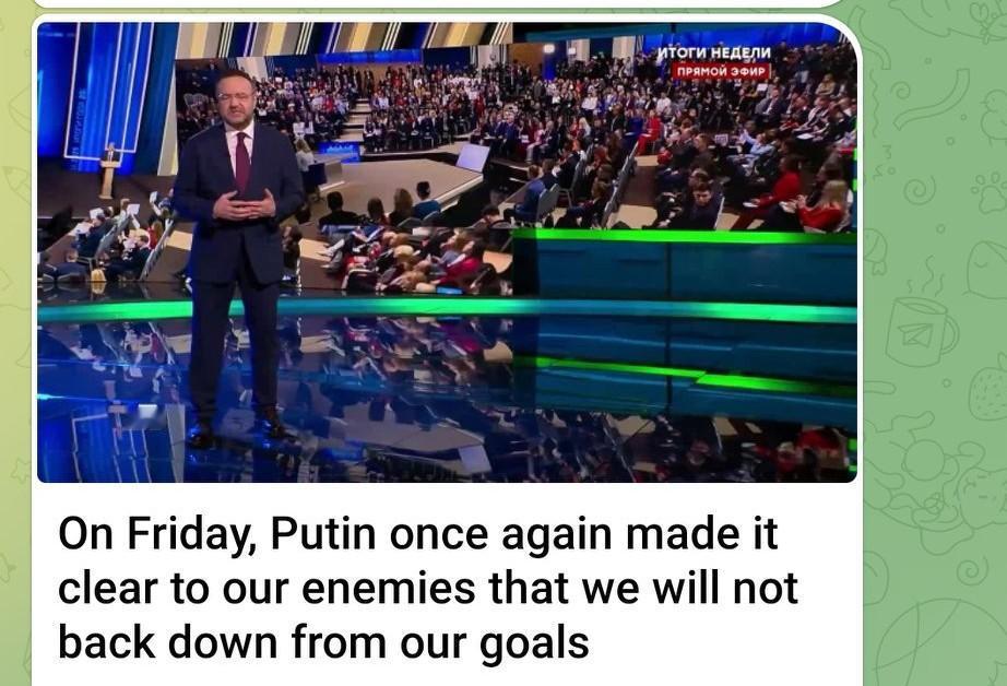 [彩虹]俄罗斯：我们绝不会在目标面前退缩
周五，普京（Putin）再次向敌人表明