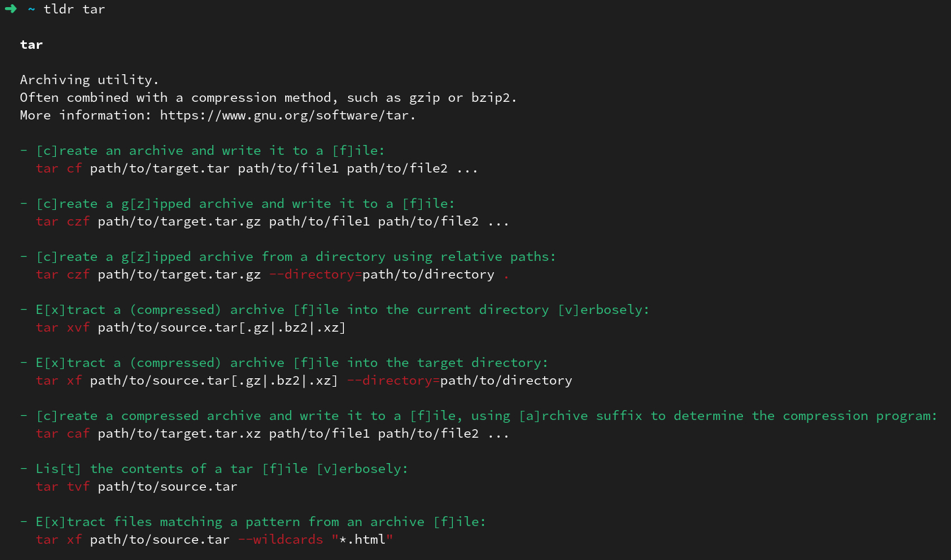 tldr，一个类似于man命令，但更容易理解、更多示例的工具github.com