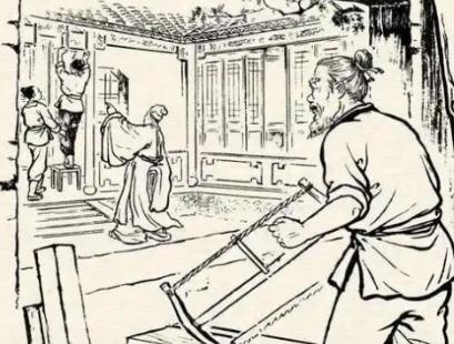 老木匠给大户人家上梁，见房梁上盘着一条没眼睛的蛇。急忙从梯子上退下来时，手抖得连