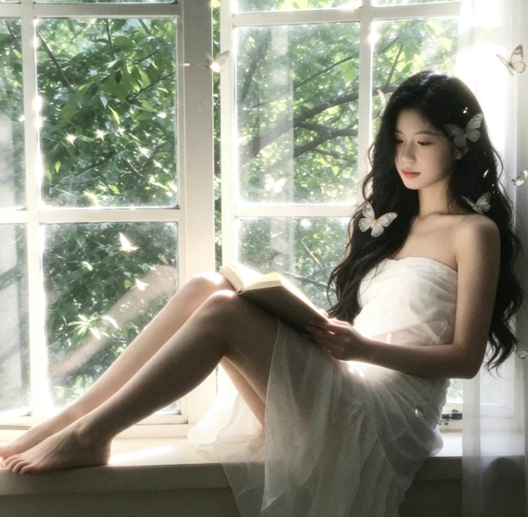 春色|明色系|温柔|女生头像窗边漫进来的碎光，落在你发间，蝴蝶绕着你停落的那一刻
