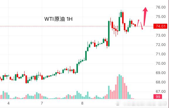 今日原油行情分析：WTI原油在欧洲时段大涨3.2%，逼近每桶74.30美元，创两