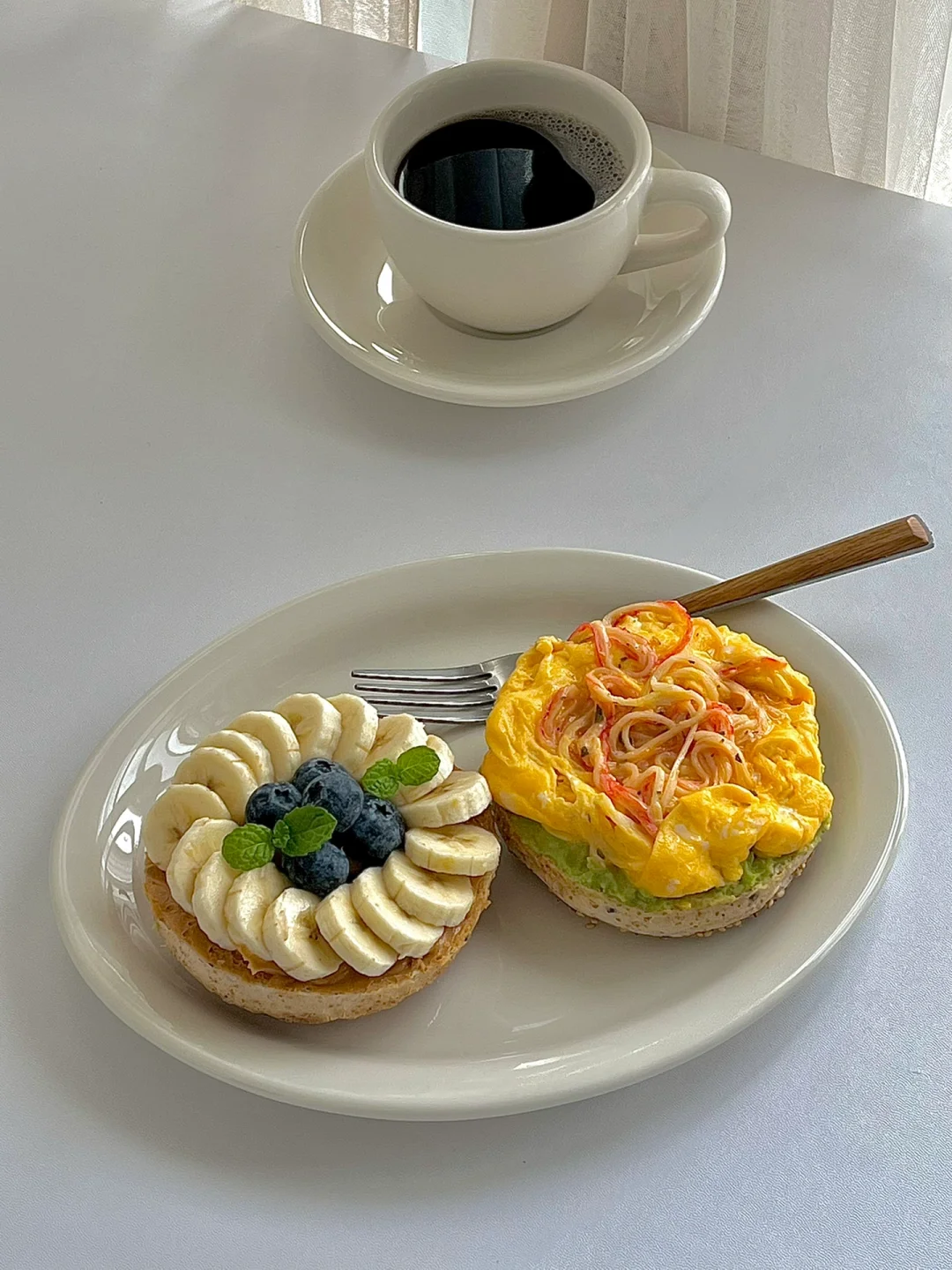 ☀️工作日早餐｜开放式贝果双拼三明治😋