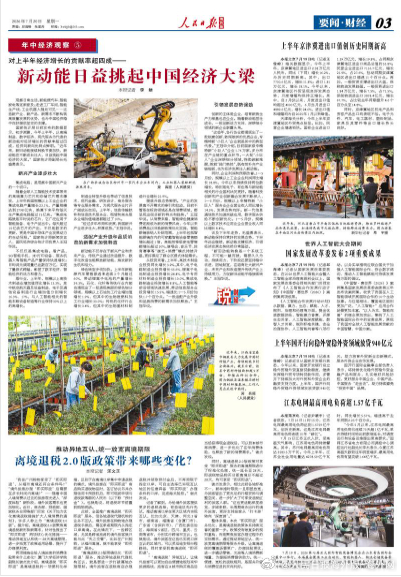 【今日#人民日报海外版导读# | 新动能日益挑起中国经济大梁】今日出版的#人民日