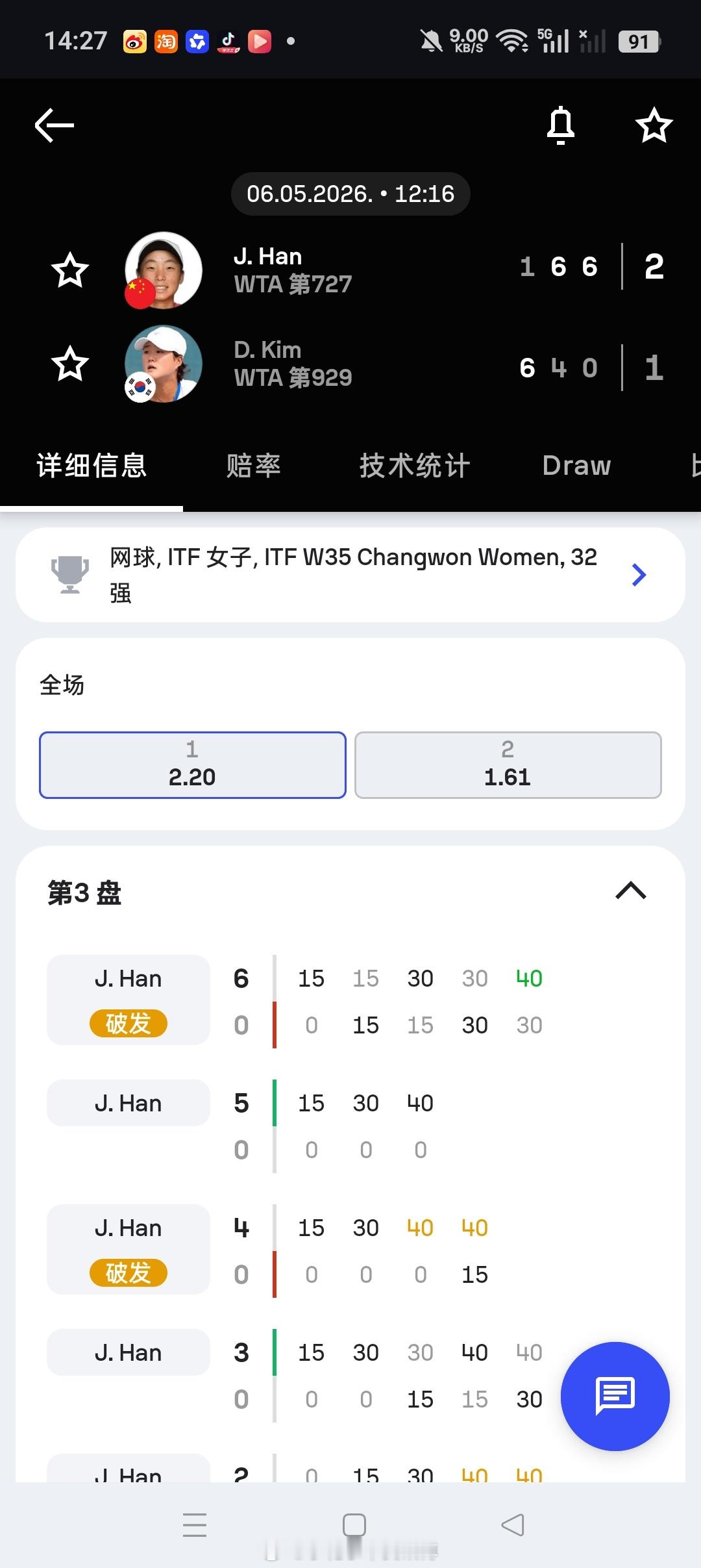 小花小草资讯  【昌源W35】女单正赛第一轮🇨🇳韩江雪1-66-46-0逆转