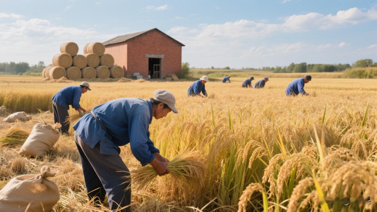 下联：秋收万石粮

赏析：这幅下联“秋收万石粮”与上联“春播千亩稻”形成了完整的
