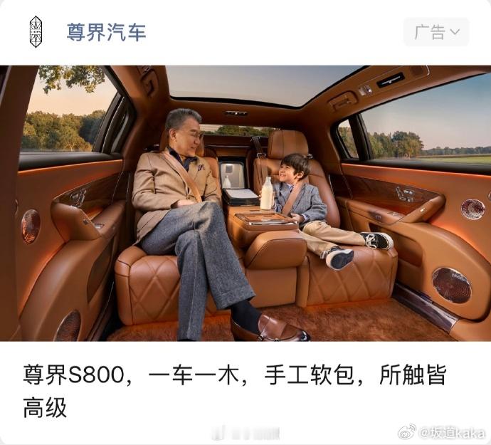 尊界S800这个广告图太有水平了。有钱有闲的老人和亲近爷爷的孙子，画像过于精准，