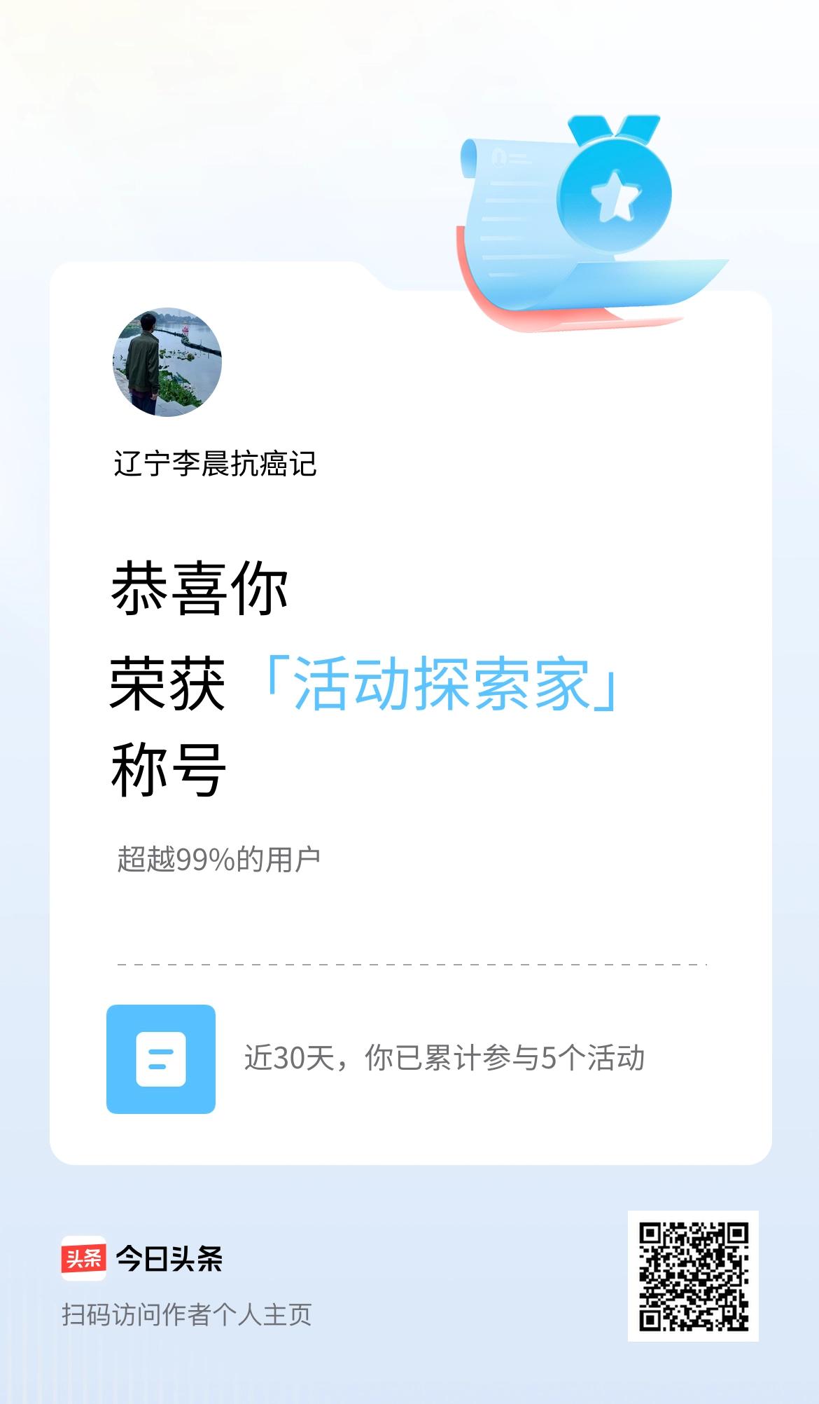 我在头条获得「活动探索家」称号
