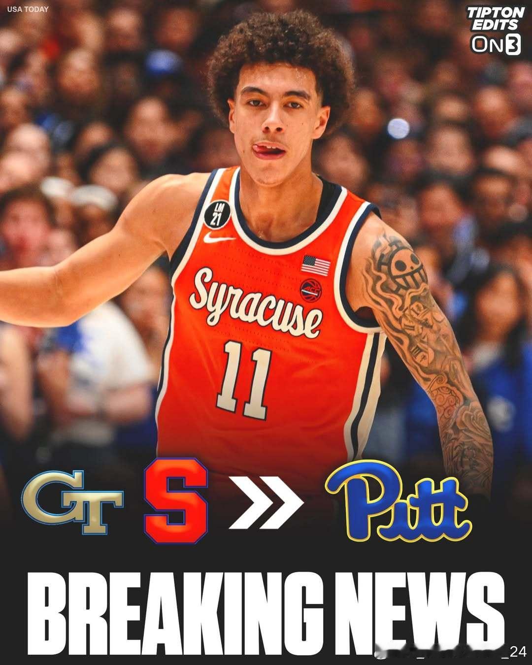 雪城大学后卫内森·乔治(Naithan George)转学加盟匹兹堡大学这位身高