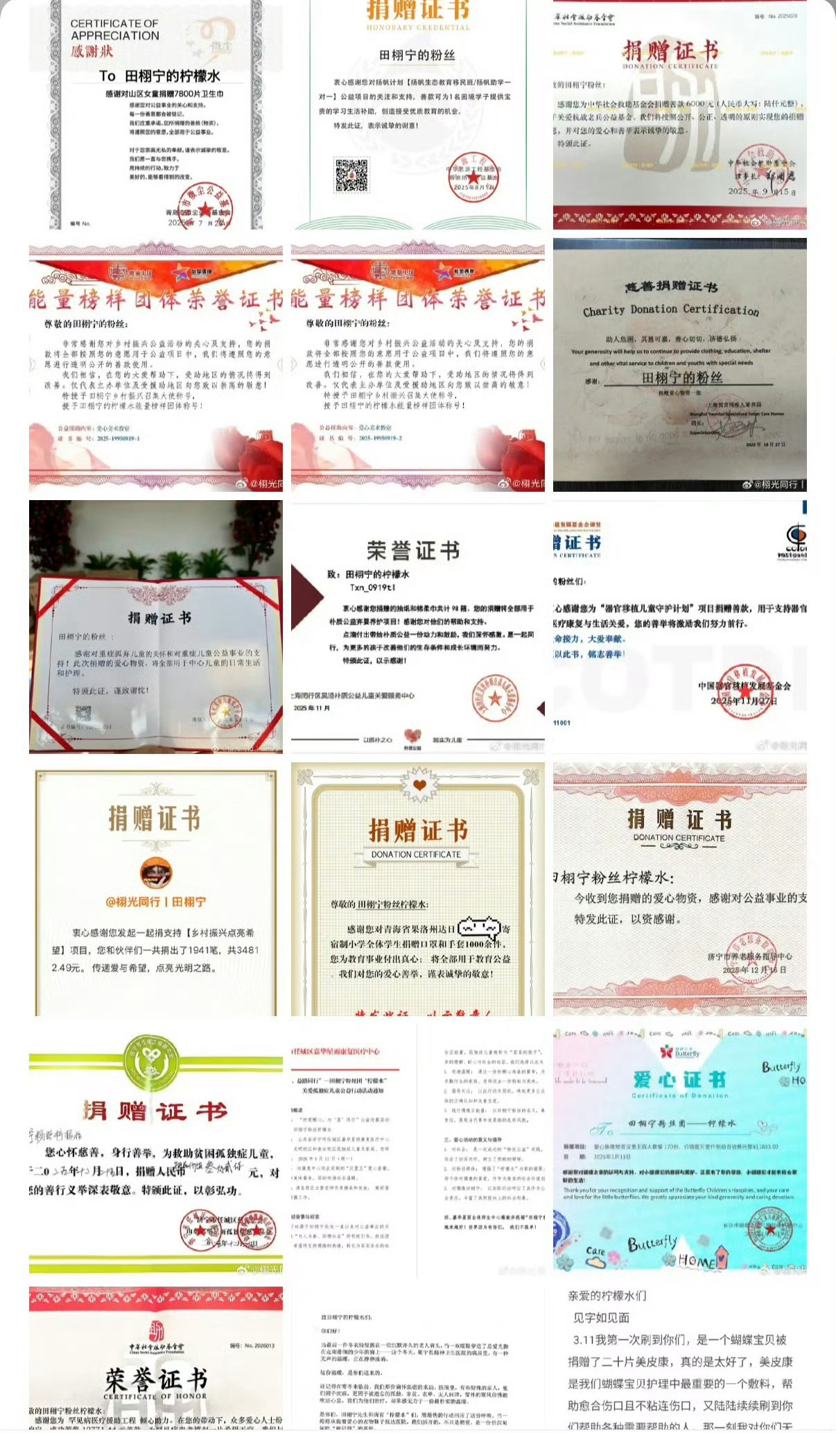 田栩宁就是这么根正苗红｜田栩宁田栩宁及其粉丝团体“柠檬水”在公益领域展现出持续且