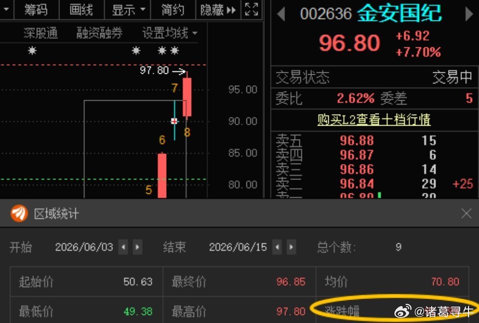 金安国纪002636📈再涨涨就破百了