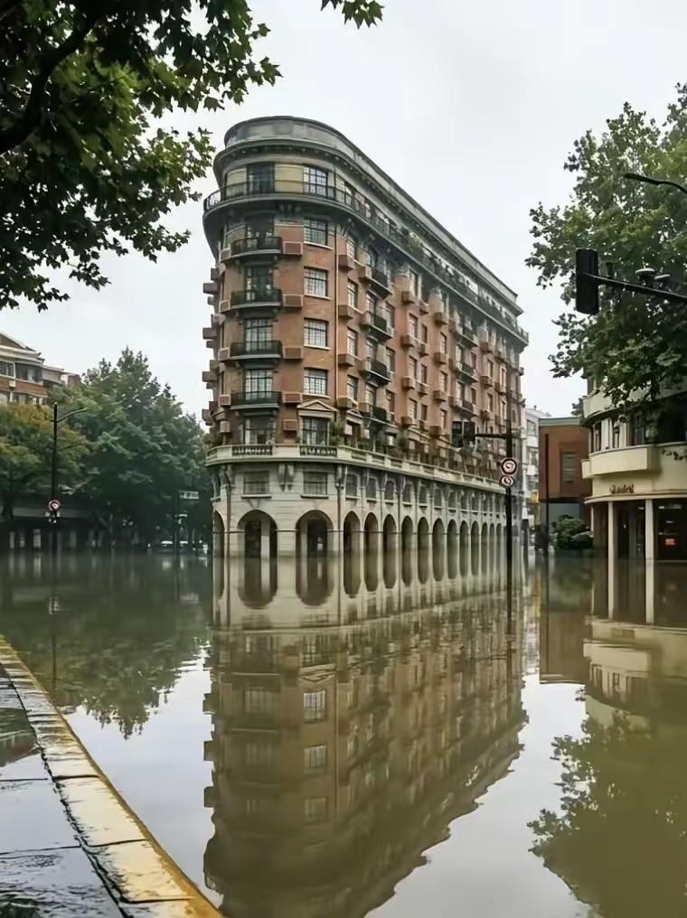 嘲笑了巴威，白海豚来复仇了，直接把上海淹成了海上，武康大楼真成了一艘海上的船。南