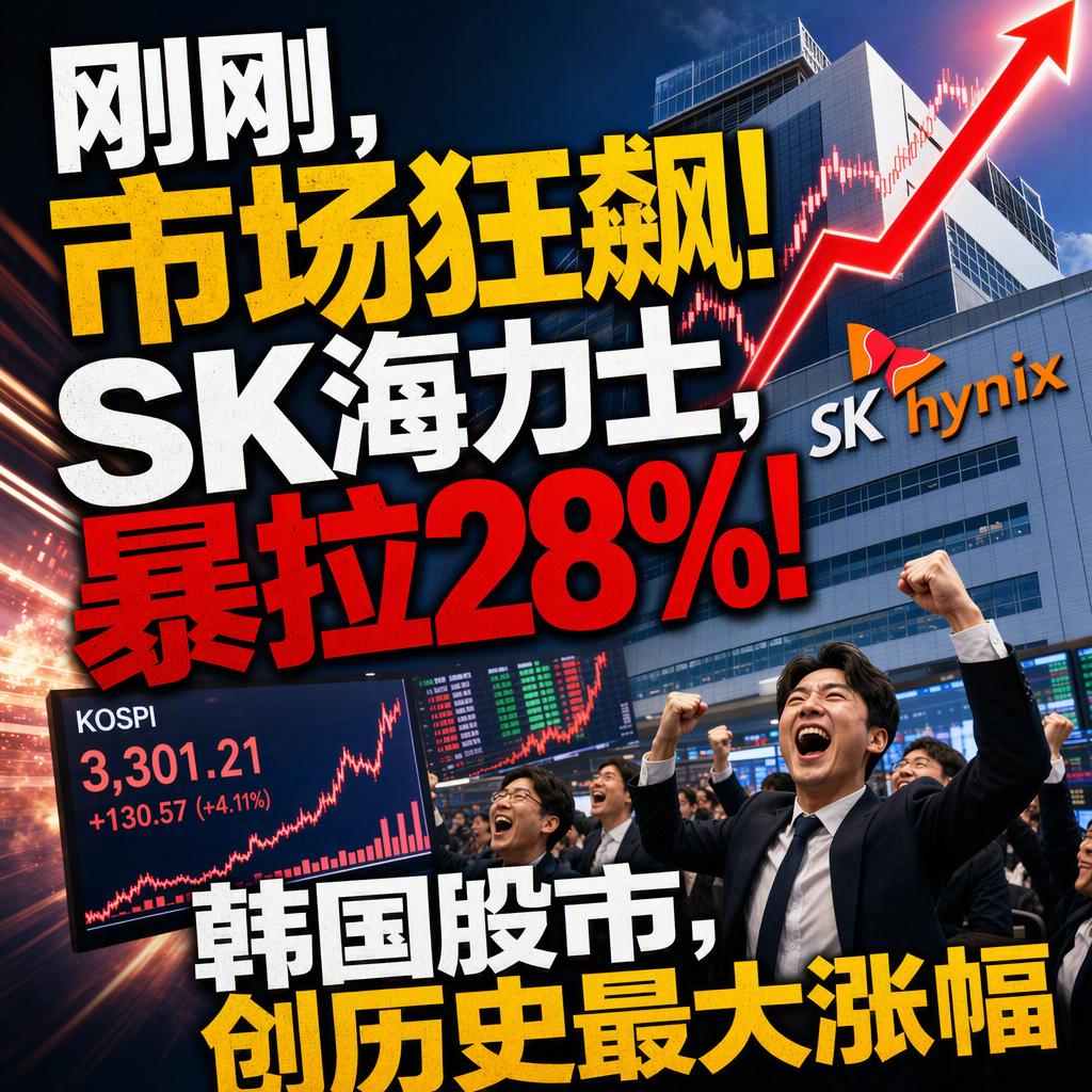 刚刚，市场狂飙！SK海力士暴拉28%！韩国股市创下史上最大单日涨幅。
有人说AI