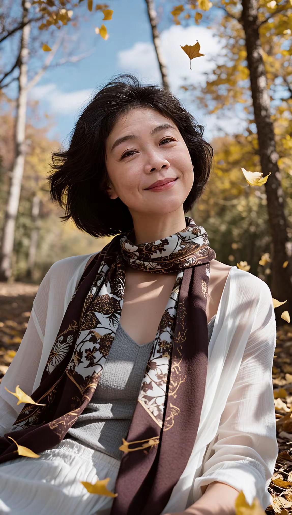 今日分享。AI秋景氛围感自拍