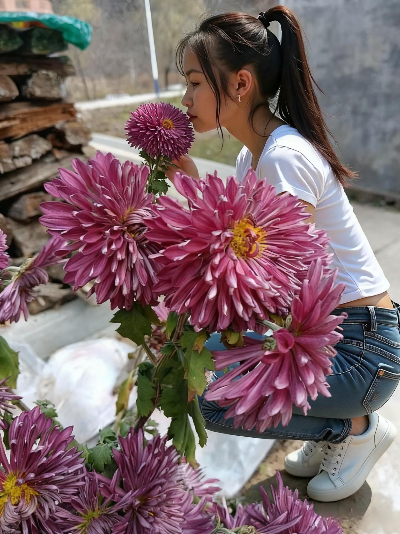 野径浮香远，晴光覆草新。
发垂千缕翠，衣染一痕春。
吻蕊风停语，凝眸露湿唇。
花