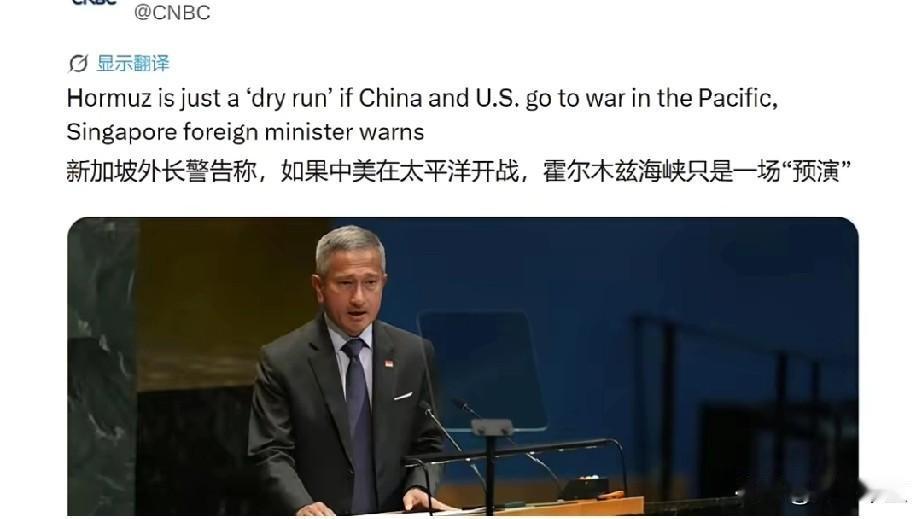 《CNBC》：新加坡外长警告称，如果中美在太平洋开战，霍尔木兹海峡只是一场“预演