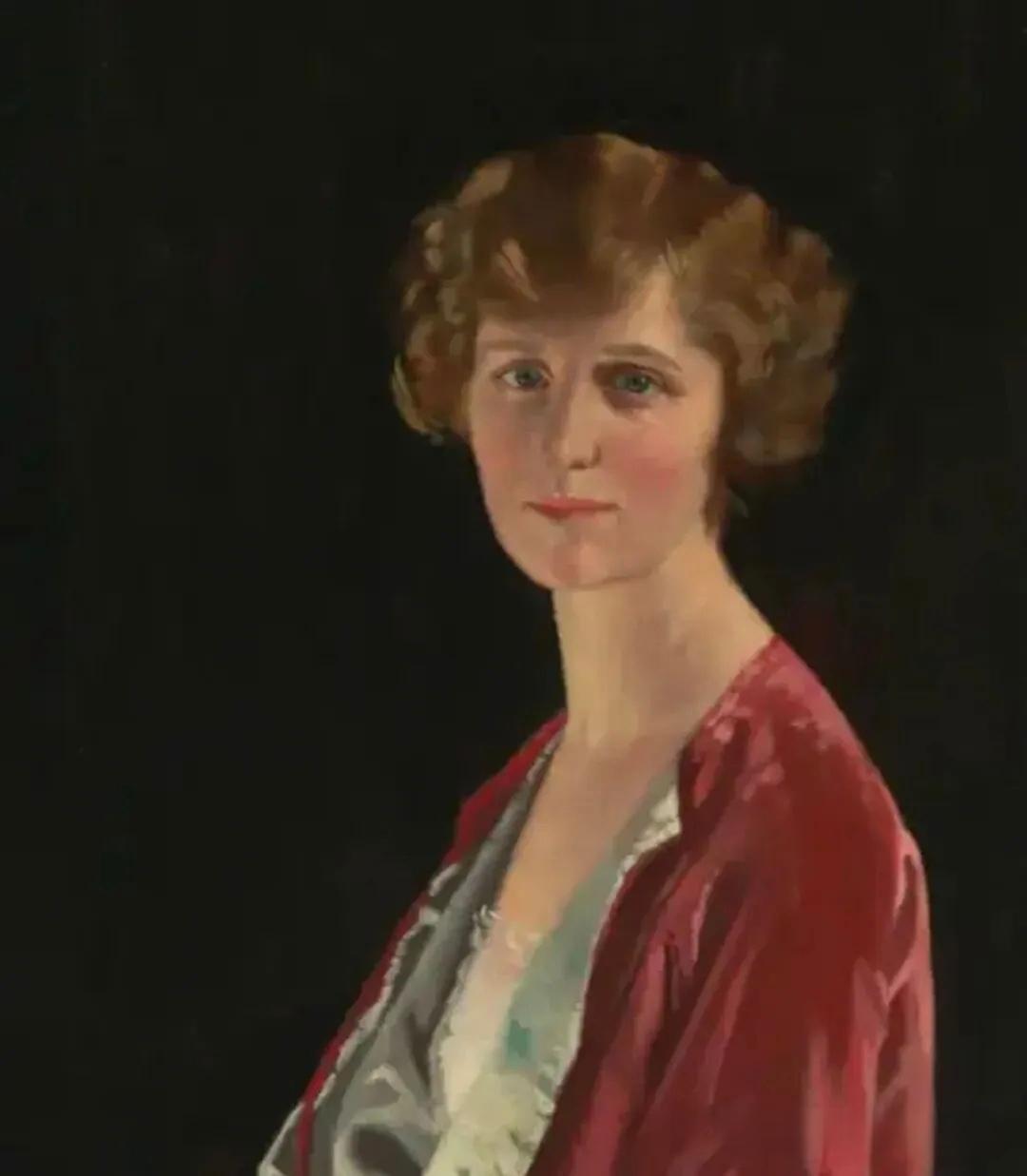 复古优雅，红衣少女，黑白背景，经典油画。