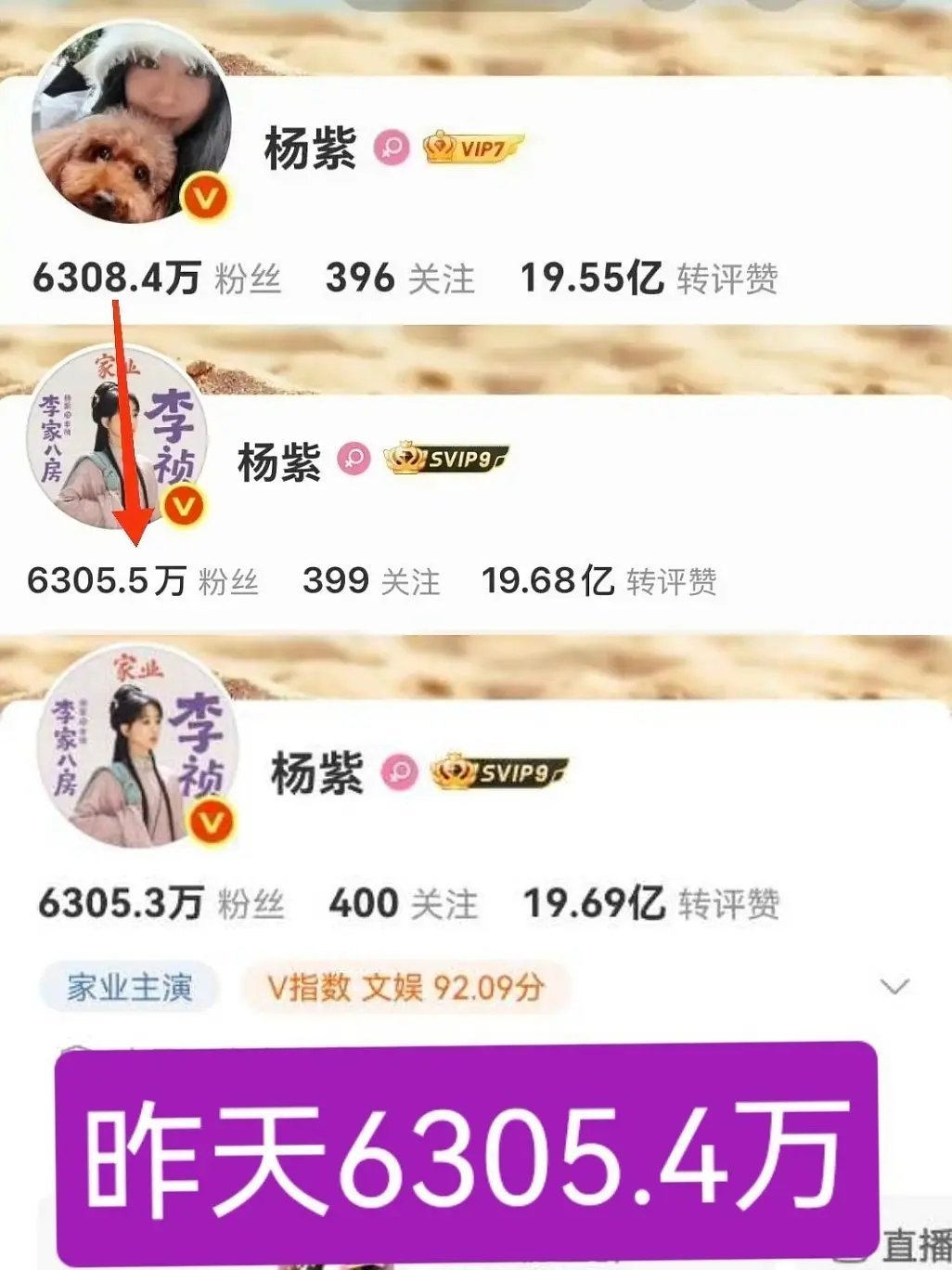 杨紫发张自拍掉了3万粉丝 