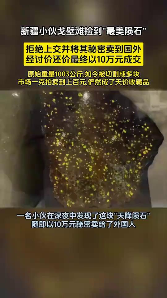 新疆小伙戈壁滩捡到"最美陨石"，拒绝上交并将其秘密卖到国外，经讨价还价最终以10
