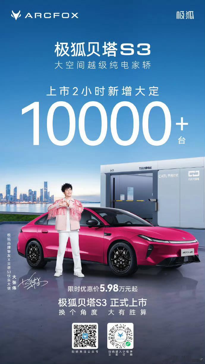 极狐贝塔S3惊喜上市5.98万元起换电版限时优惠价低至5.98万元起（电池租赁）