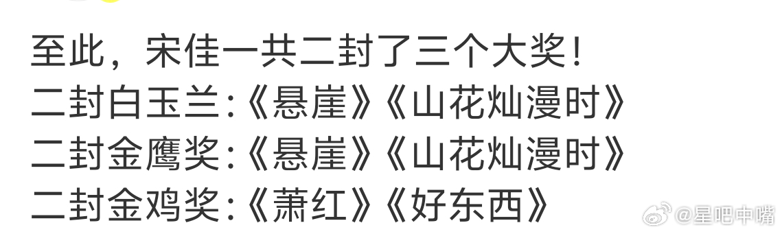 宋佳二封三大奖宋佳完成三大奖二封只用了一年多的时间[doge]！ ​​​
