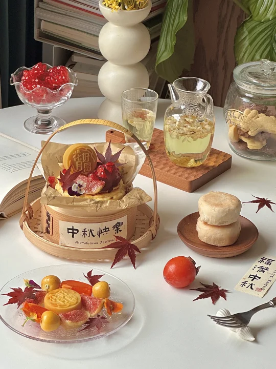 🎑中秋的漂亮餐桌|花好月圆巴斯克蛋糕🍰🥮