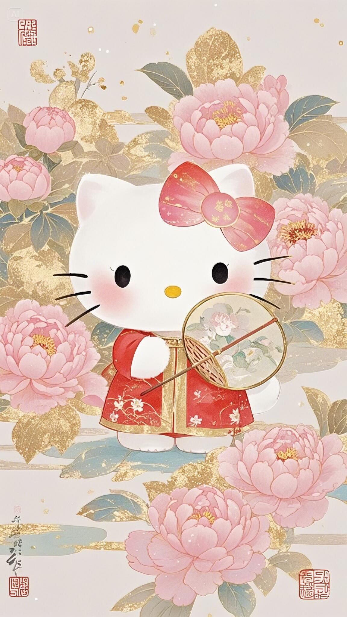 HelloKitty新年寓意壁纸|国色芳华系列除夕快乐～ 跨次元群星闹新春 [小