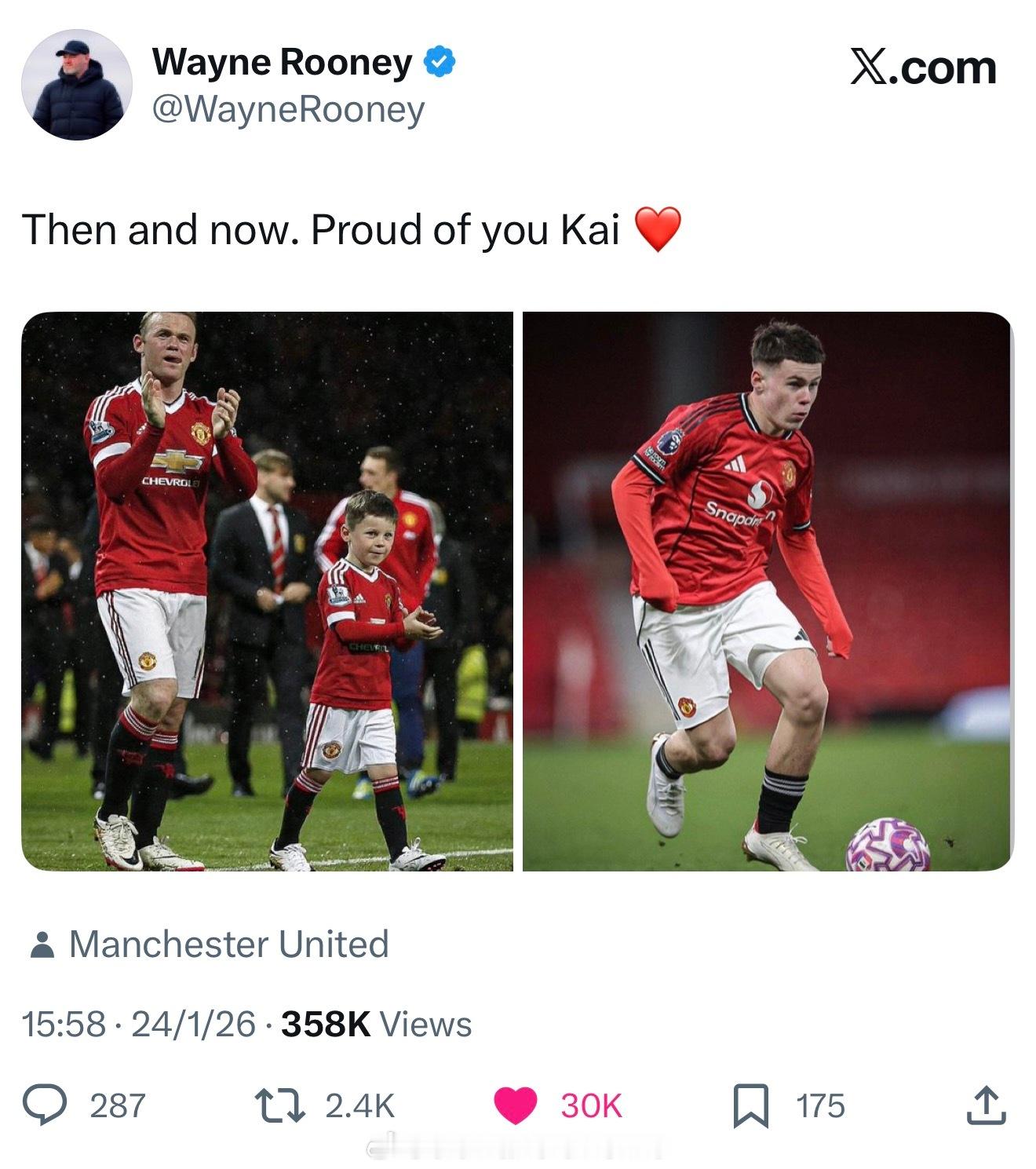 鲁尼骄傲的发推更新凯爷在老塔拉福德登场Then and now 