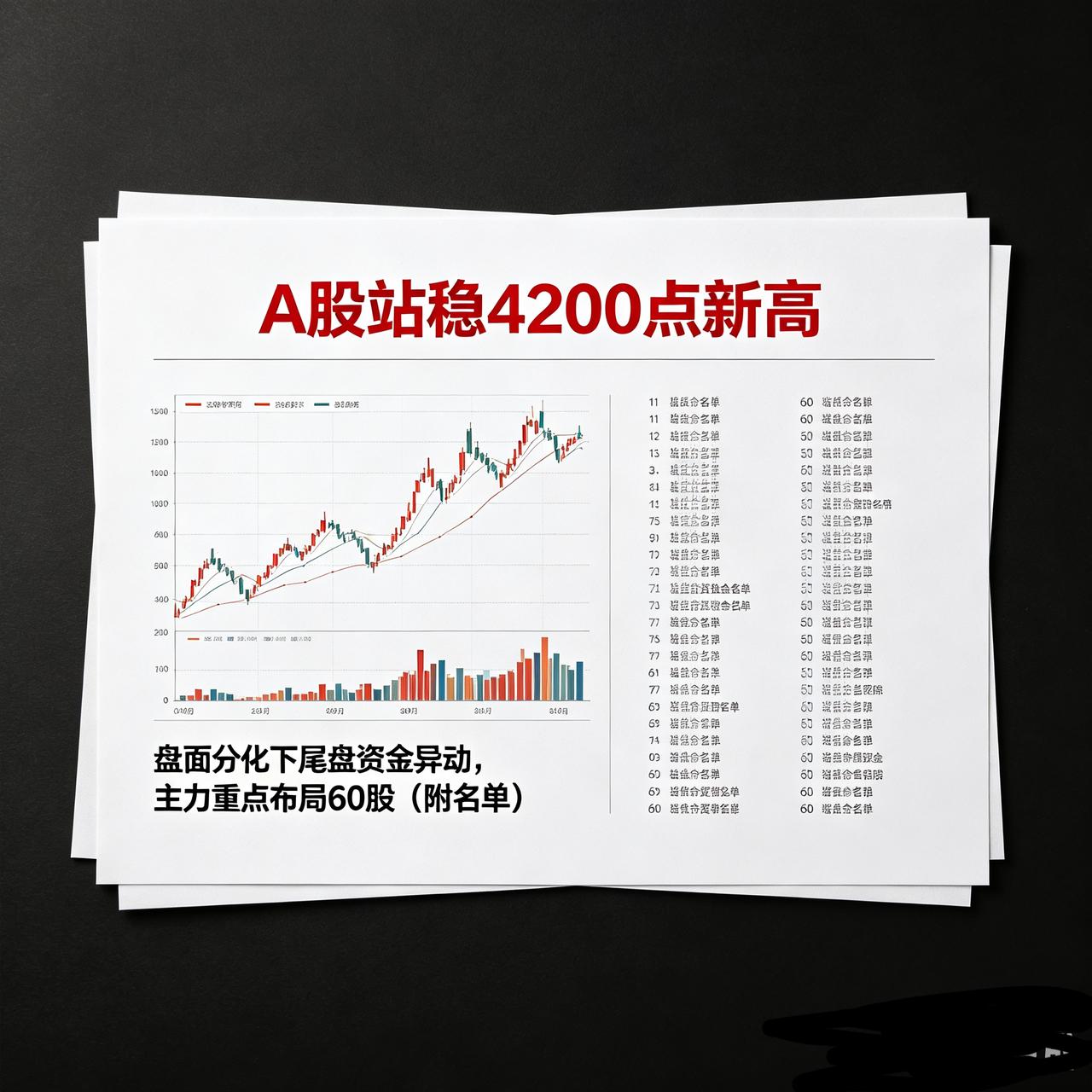 【A股站稳4200点新高】盘面分化下尾盘资金异动，主力重点布局60股（附名单）