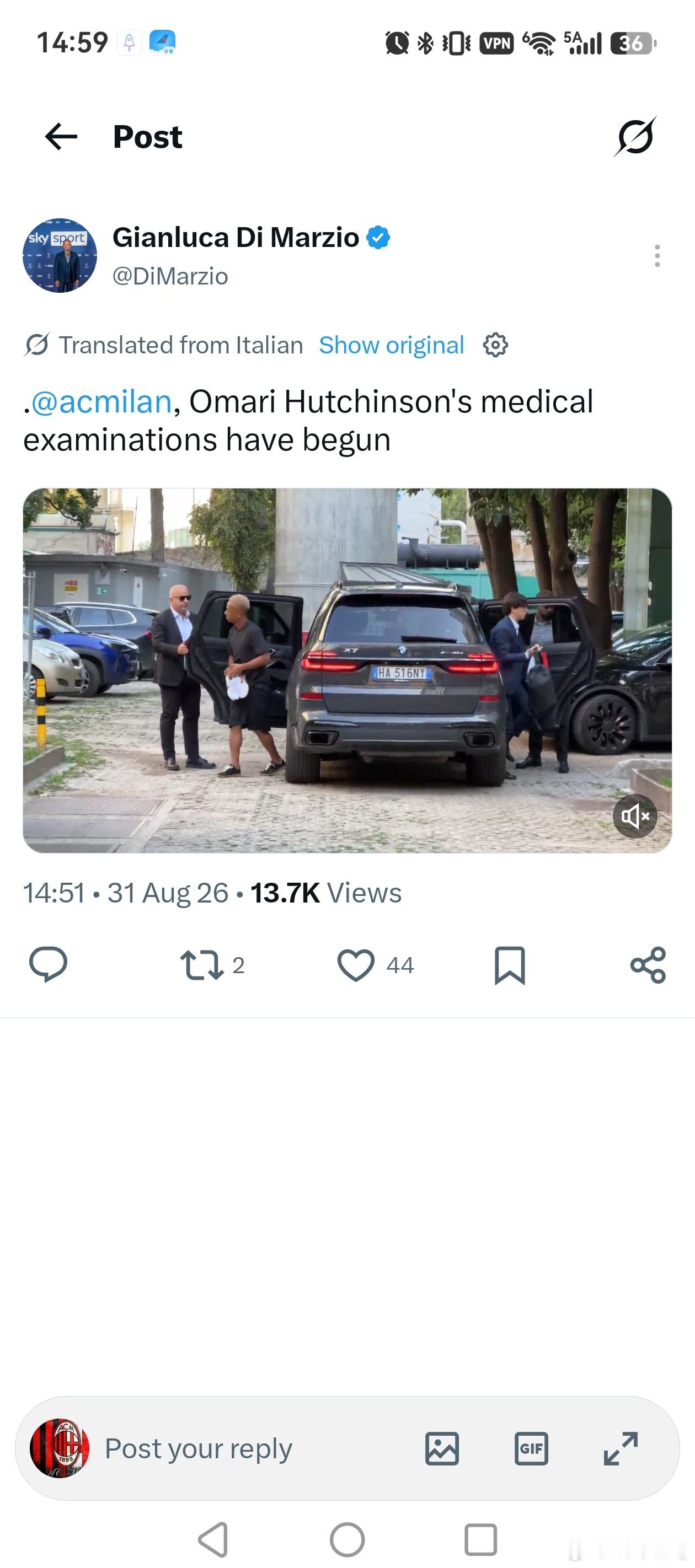 哈钦森体检开始啦！🔜🔴⚫意甲联赛ac米兰 ​​​